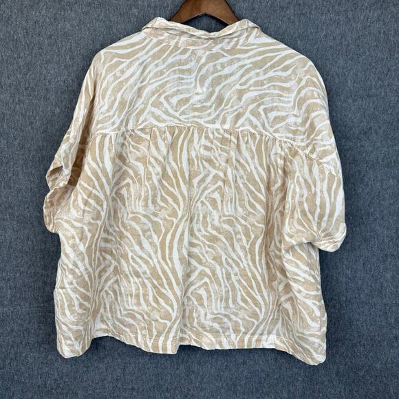 Old Navy Woven Cotton Beige Zebra Print Top sz XXL Button Up Dolman Sleeve NEW - Picture 5 of 8